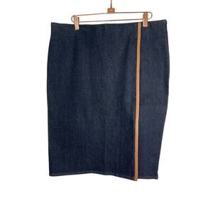 Lauren Ralph Lauren Grove Street Denim Skirt with Leather Trim Size 12